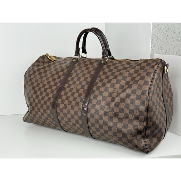 Louis Vuitton Keepall Boston Duffle 55 Damier Ebene Brown Canvas - Picture 1 of 16